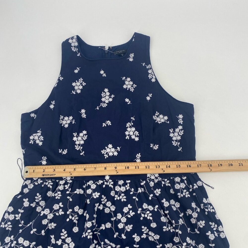Ann Taylor Size 10P Navy Blue Floral Embroidered Midi Dress 100% Cotton Cottage - Picture 7 of 16